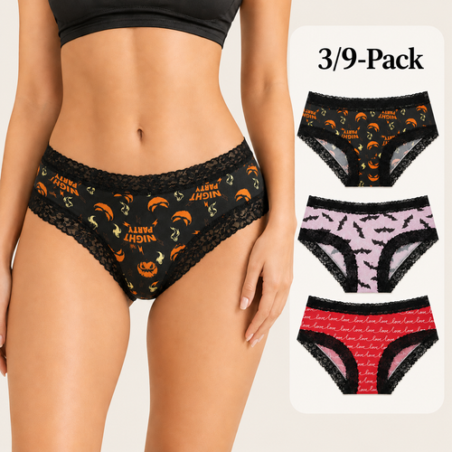 3/9-Pack Halloween Lace Brief Panties