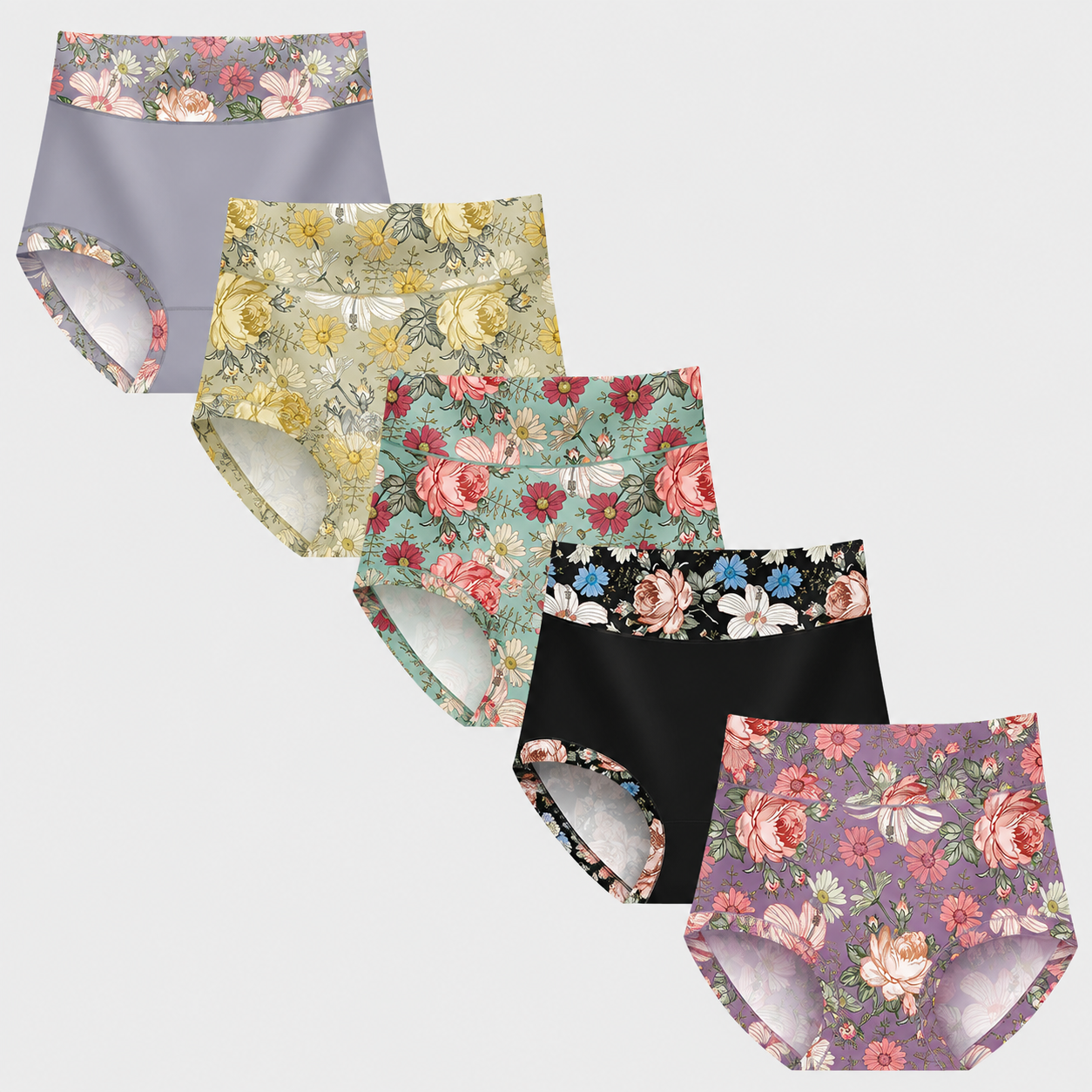 5-Pack Floral High-Waist Briefs