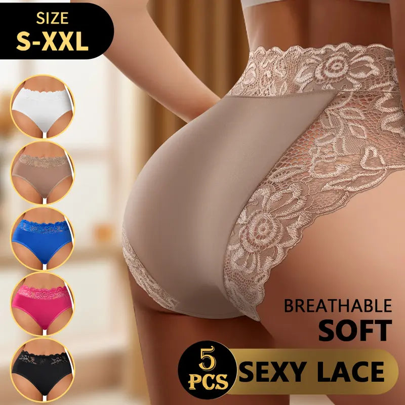 5 Pack Silky Lace Mid-Waist Panties