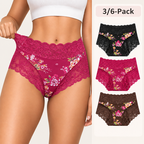 3/5/6-Pack Soft Stretch Floral Lace Briefs