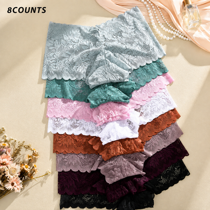 8-Pack Comfy Sexy Soft Lace Boyshorts Panties Set