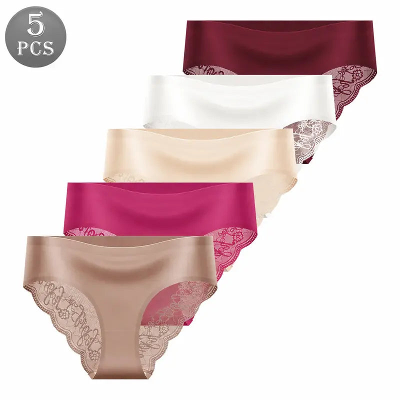 4/5/6-Pack Seamless High-Waist Lace Trim Briefs